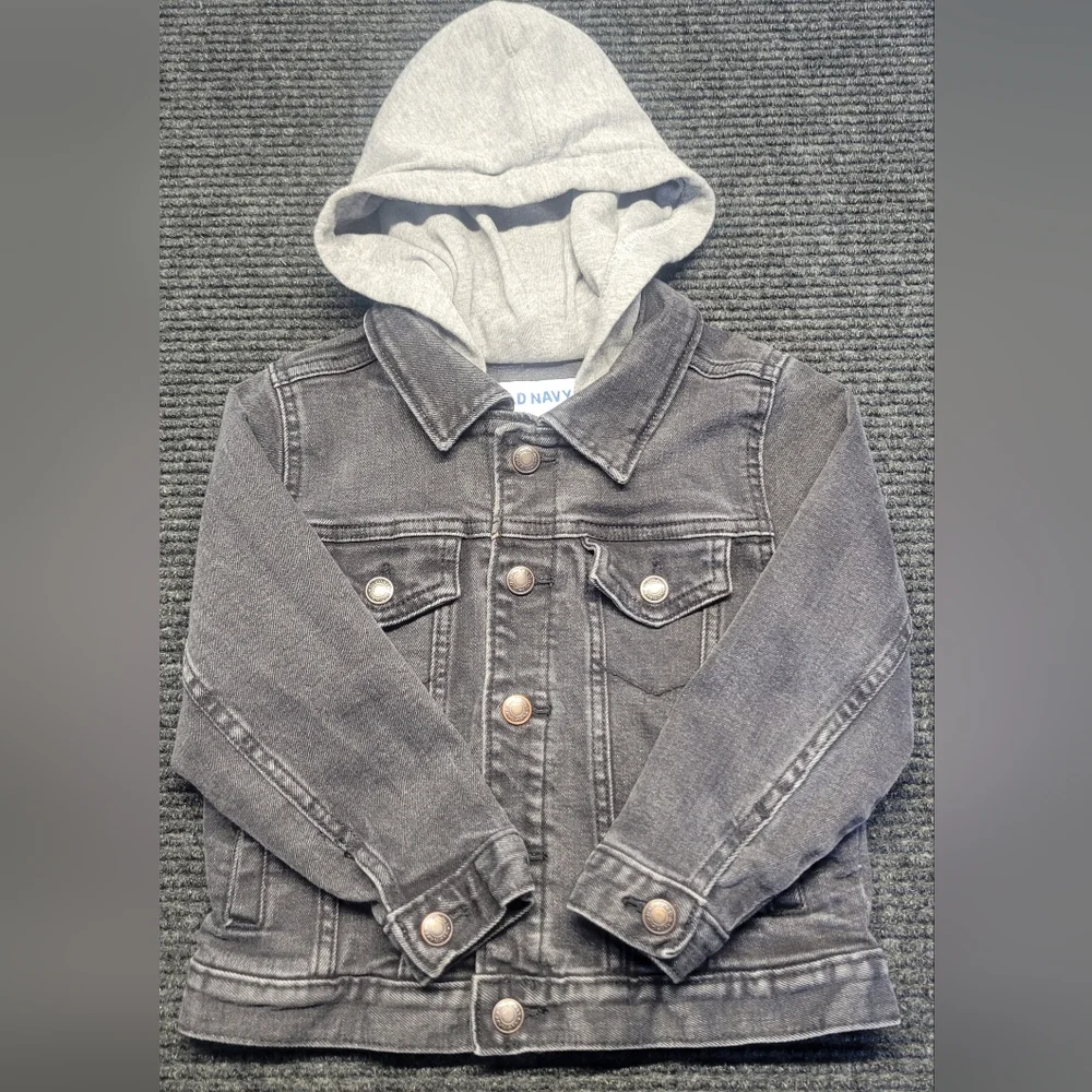 Old Navy Gray Kids Denim Jacket with Hood - Picture 1 of 5